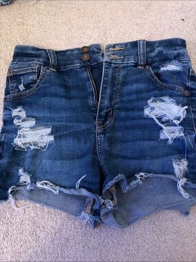 Dark Blue Denim Shorts - Curvy Hi-Rise Shortie - Womens